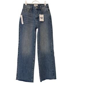 Princess Polly Henesey Jeans Women's Size 4 Wide Leg Raw Hem Mid Wash High Rise